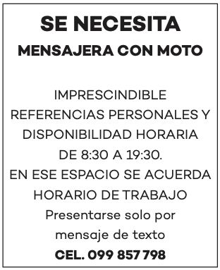 SE NECESITA MENSAJERA CON MOTO