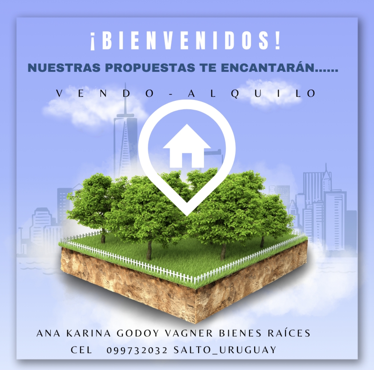 ANA KARINA GODOY VAGNER BIENES RAICES ,VENTA Y ALQUILER DE PROPIEDADES URBANAS Y RURALES. CORREDOR  DE POLIZAS DE GARANTIA DE ALQUILER .